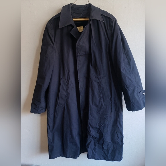Vintage mens 42R US Navy military blue trench overcoat all weather w/liner large - Picture 8 of 8